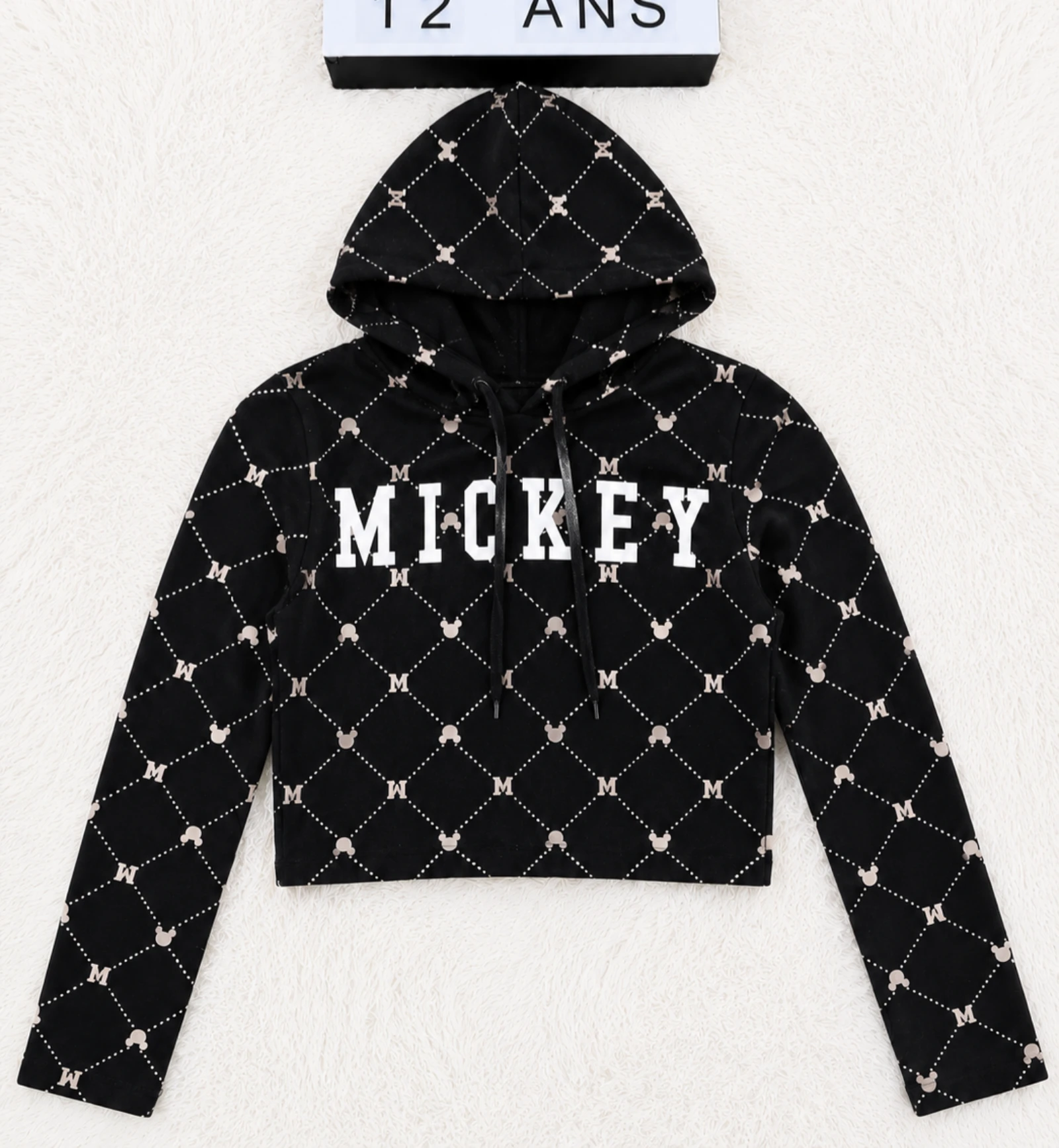 Suéter curto com capuz Mickey Disney PP 12 anos preto e branco 👒 – photo 2